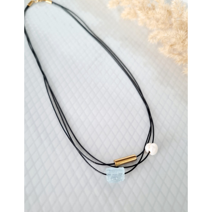 Colier snur PEARL & AQUA MARINE Colier snur PEARL & AQUA MARINE
